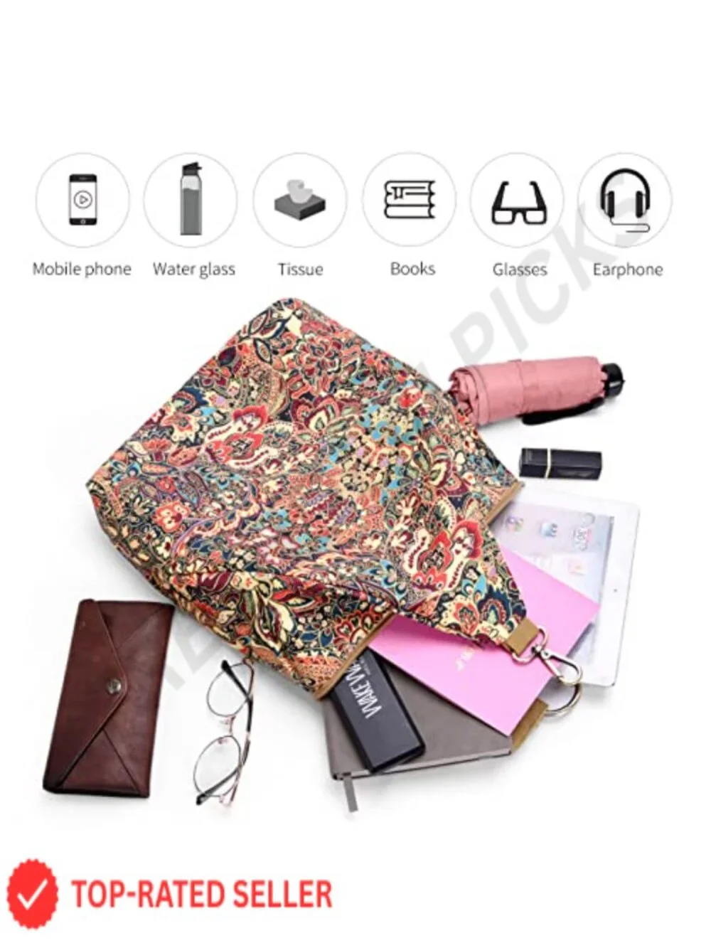 Boho Small Backpack Purse with Hand-Drawn Artist Print, 3-in-1 Daypack